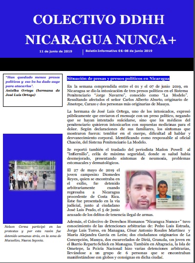 Boletín 01 Situación de presas y presos políticos en Nicaragua
