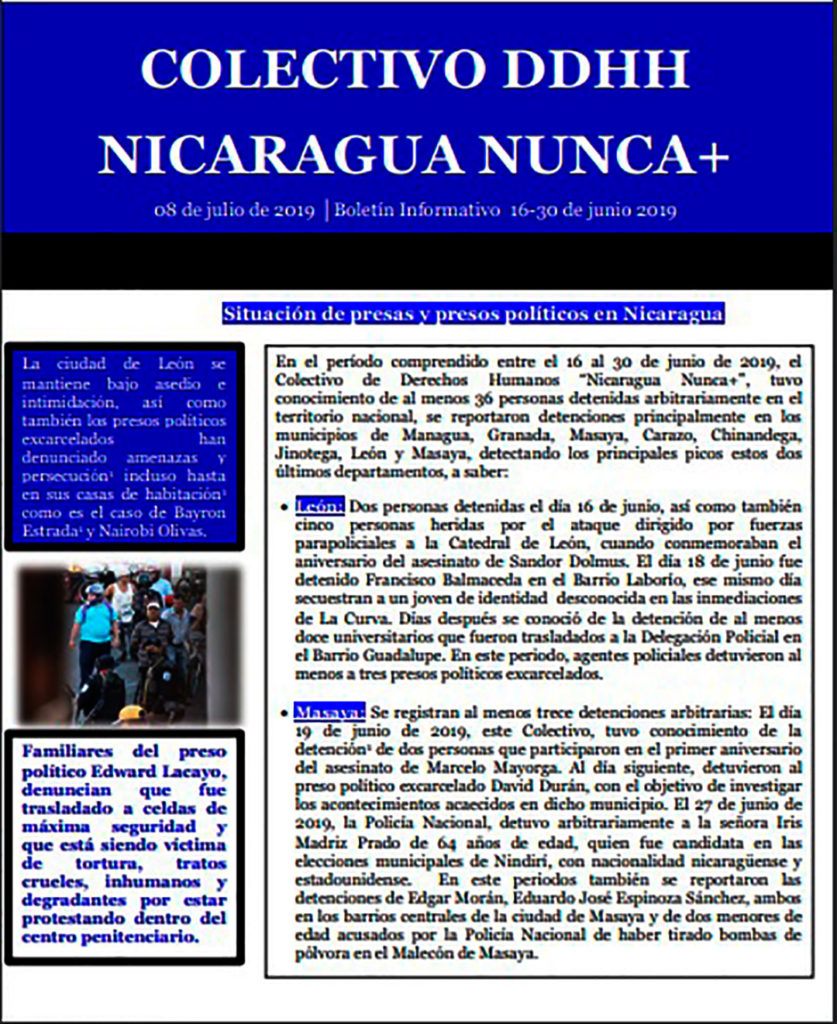 Boletín 02 Situación de presas y presos políticos en Nicaragua