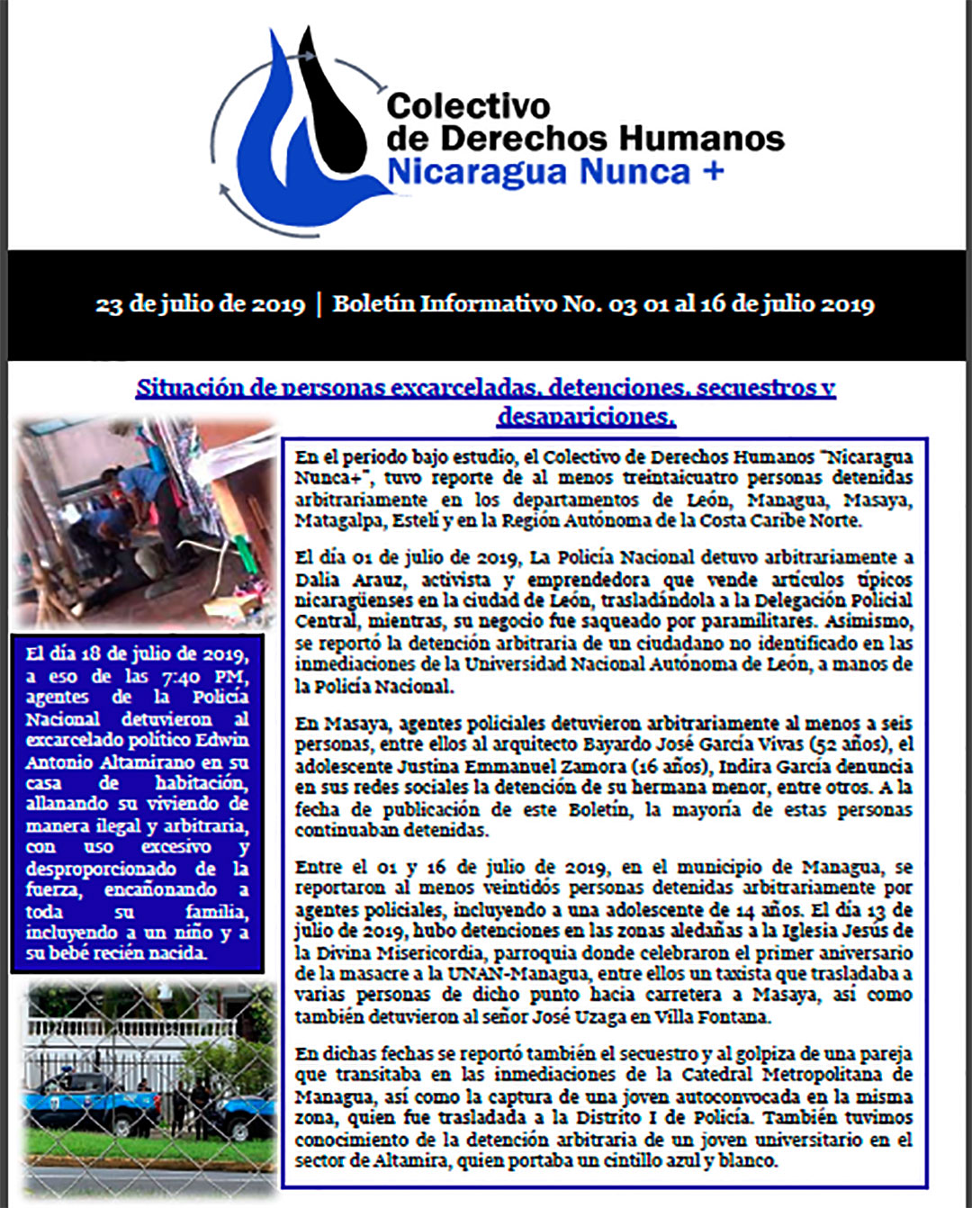 Boletín 03 Situación de personas excarceladas, detenciones, secuestros y desapariciones